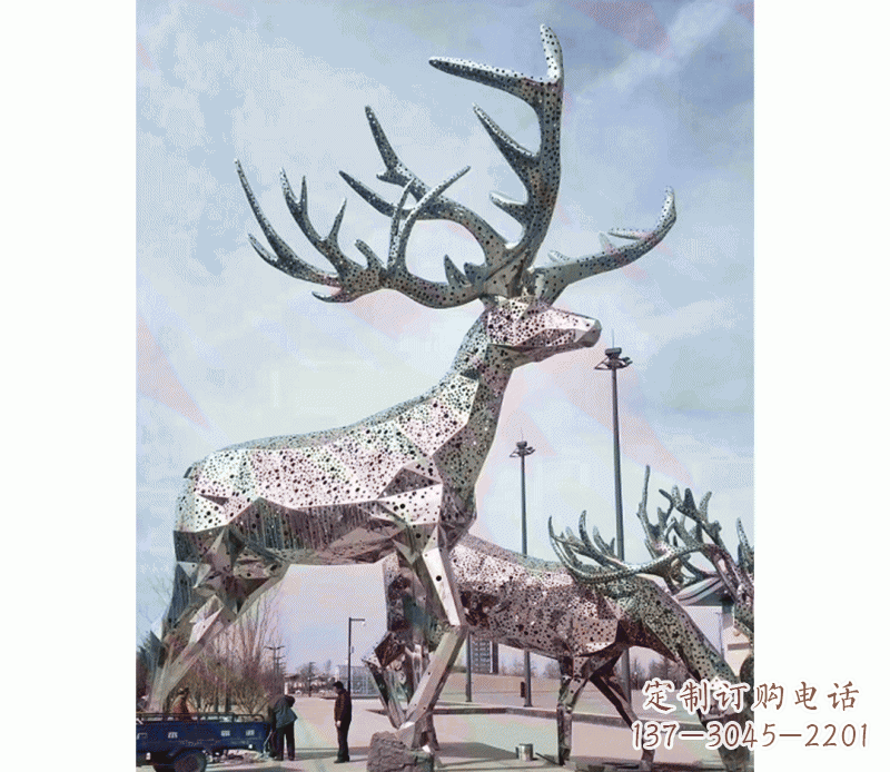 金华大型不锈钢梅花鹿摆件雕塑