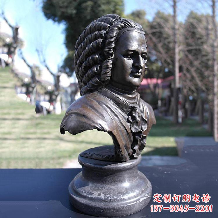 金华巴赫头像铜雕-德古巴洛克时期作曲家、键盘演奏家胸像雕塑