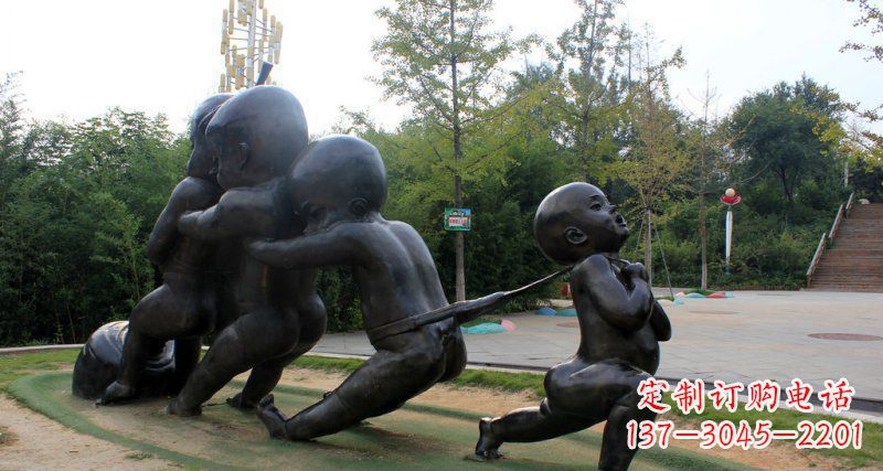 金华拔萝卜的小孩街边景观铜雕