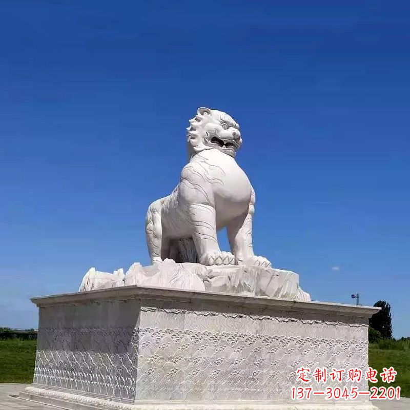 金华白虎汉白玉石雕-公园广场中国传统文化上古神兽雕塑摆件