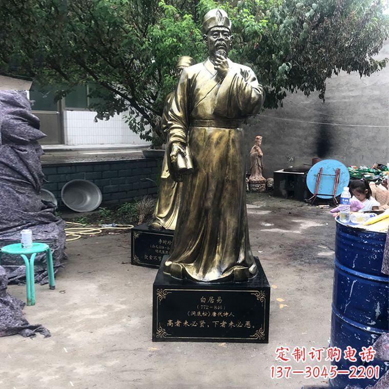 金华白居易仿铜雕像经典中国古代诗人的艺术再现