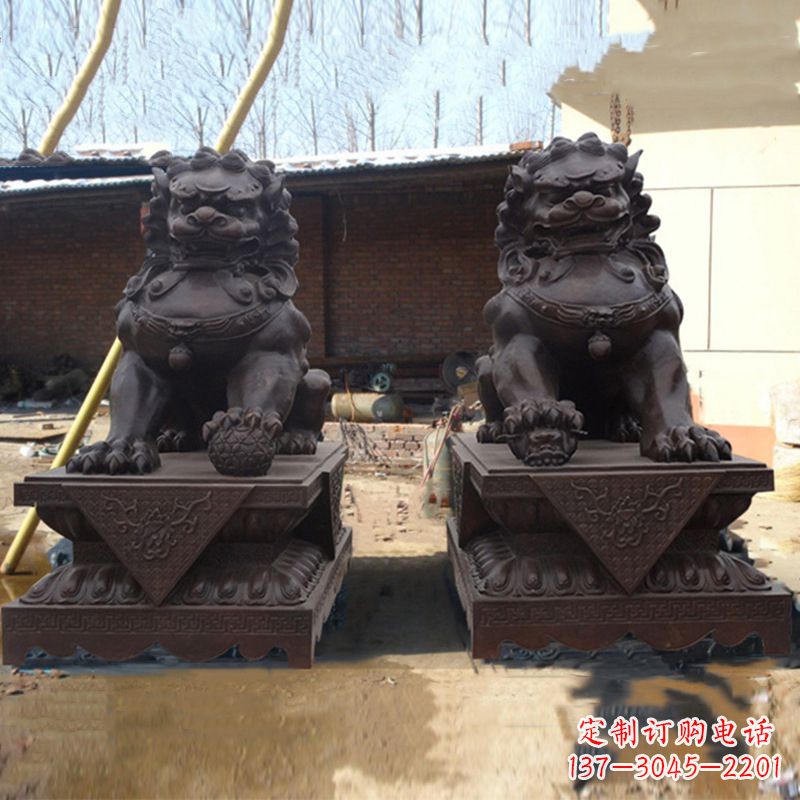 金华北京狮子铜雕塑-企业商场看门辟邪招财神兽