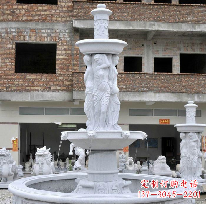 金华别墅景观汉白玉西方人物喷泉石雕