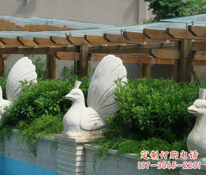 金华别墅景观孔雀喷泉石雕