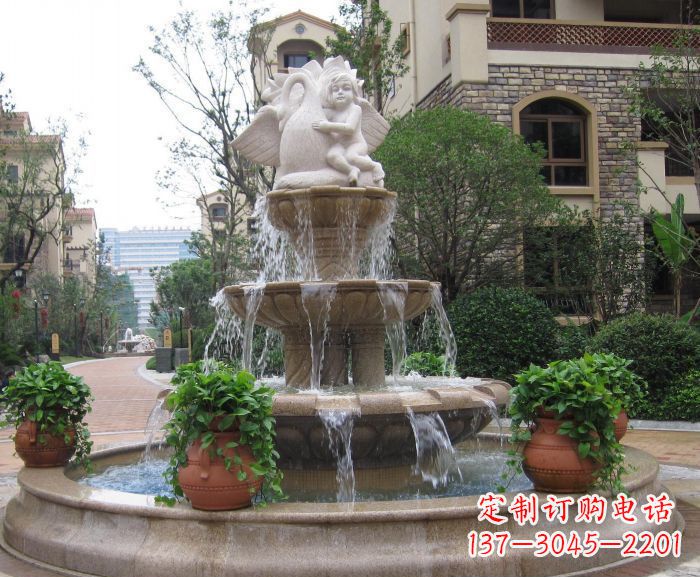 金华别墅景观天使喷泉石雕 (4)