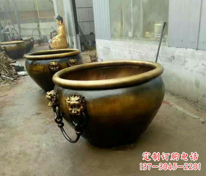金华别墅招财水缸铜雕塑摆件 (4)