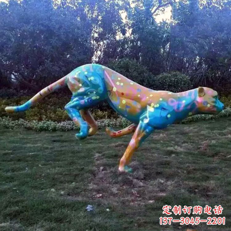 金华玻璃钢彩绘豹子雕塑艺术精美动物摆件