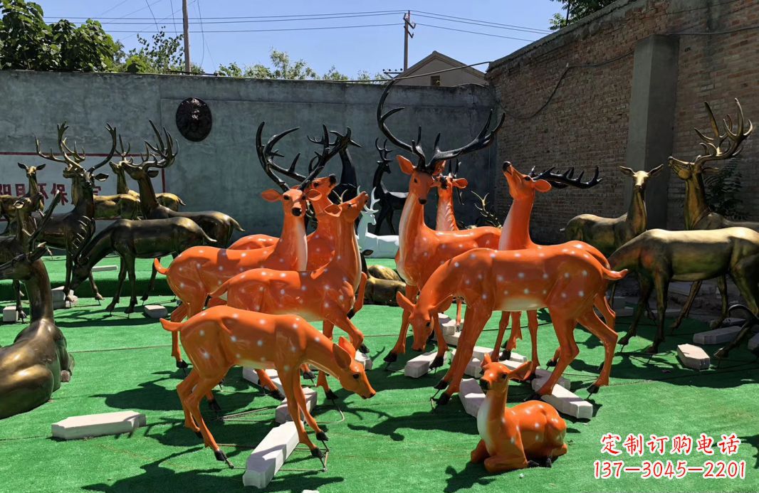 金华玻璃钢彩绘梅花鹿雕塑别墅庭院仿真动物摆件