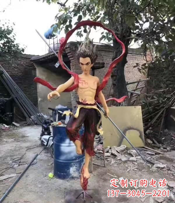 金华仿真玻璃钢哪吒雕塑精美绝伦