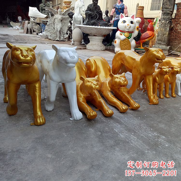 金华玻璃钢金钱豹雕塑-商场美陈动物雕塑摆件可改色改图案