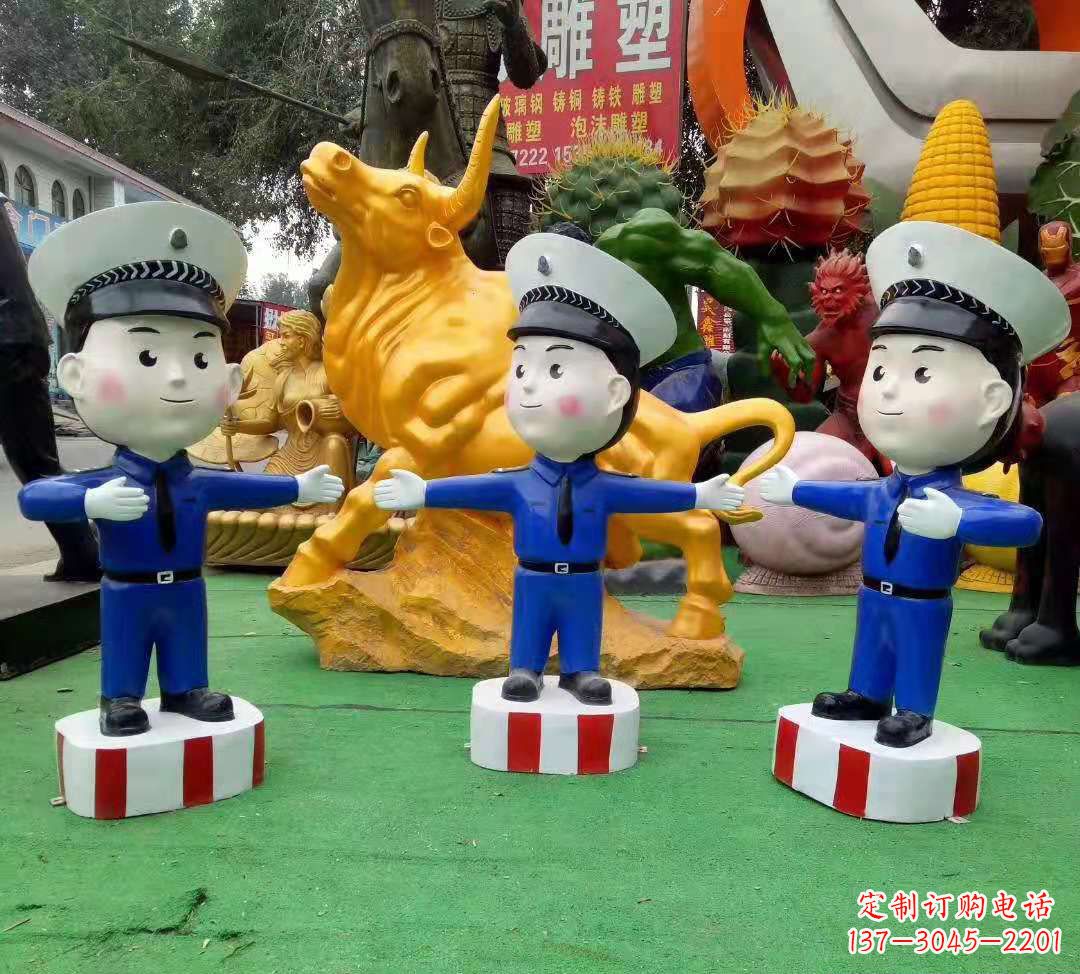 金华玻璃钢卡通交通警察雕塑公园景观雕塑