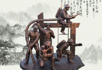 金华玻璃钢仿铜消防员雕塑传承英雄豪情