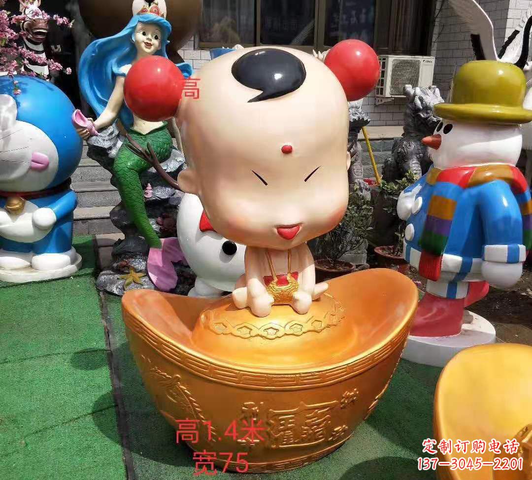 金华玻璃钢元宝娃娃雕塑招财进宝