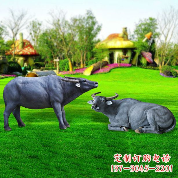 金华玻璃钢水牛雕塑,复古农家院情怀