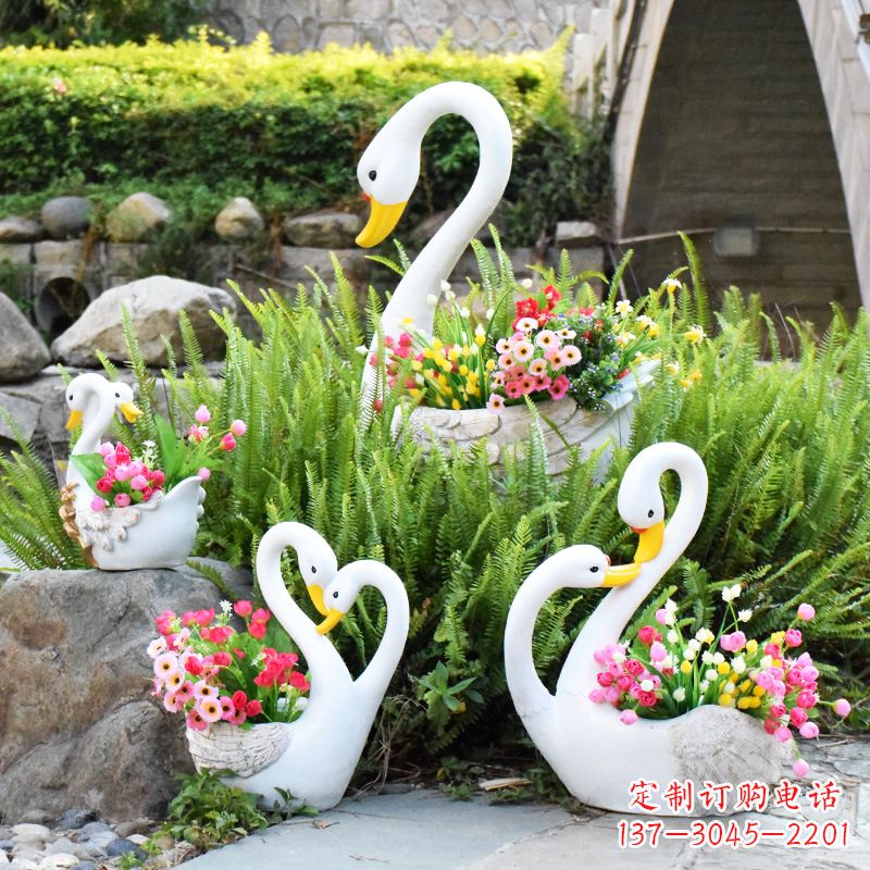 金华玻璃钢天鹅花盆雕塑