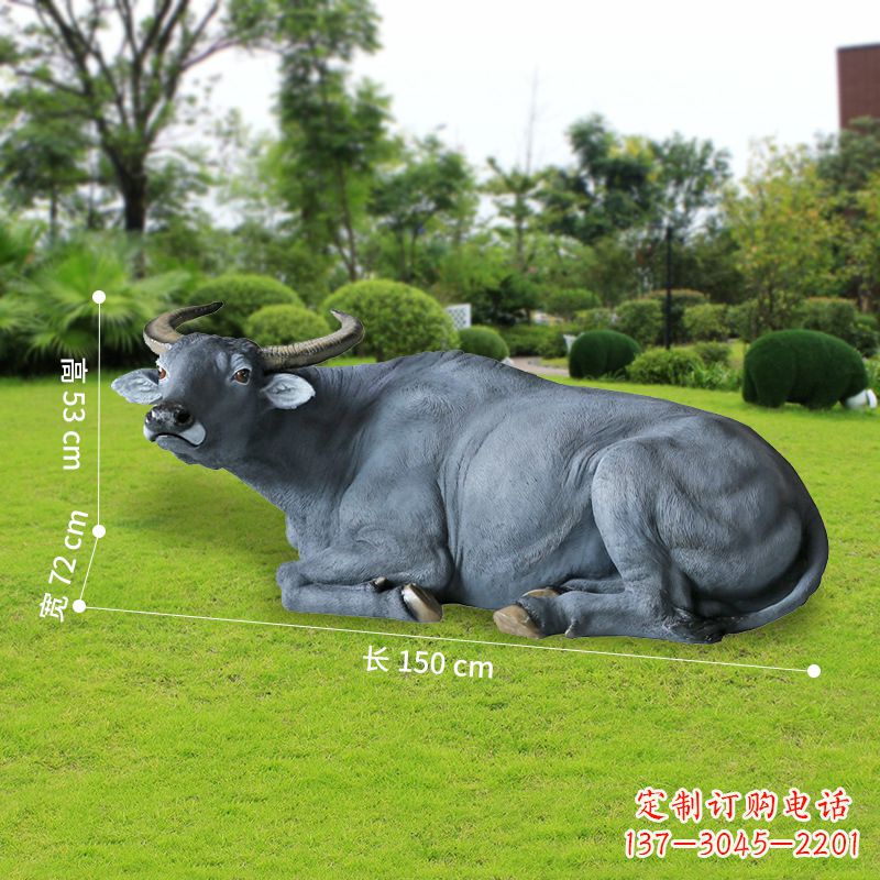 金华玻璃钢卧姿水牛雕塑——给人以宁静自然的感受