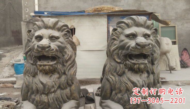 金华玻璃钢西洋趴狮仿铜动物雕塑