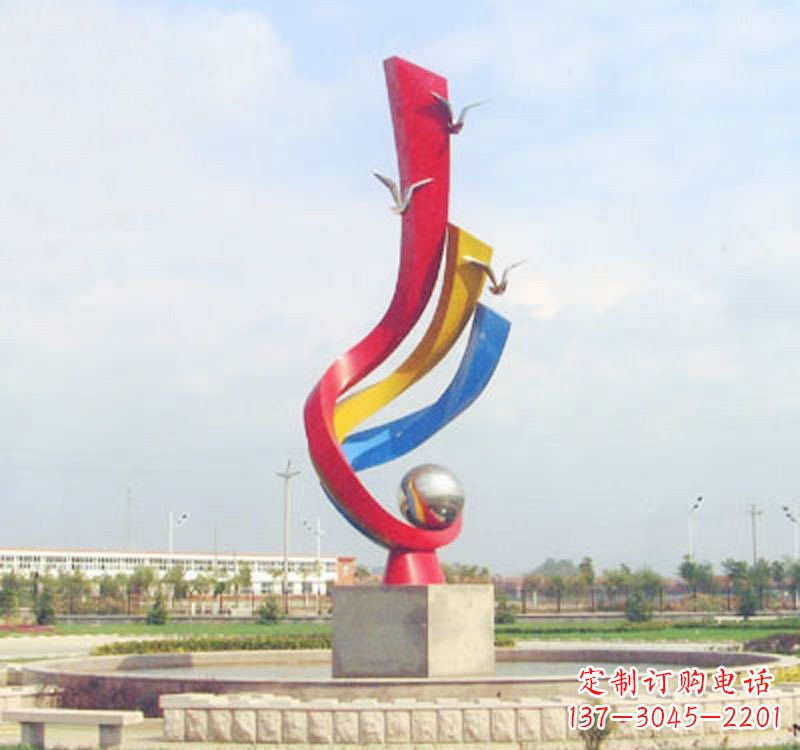 金华不锈钢彩色海鸥海浪雕塑——美丽传承