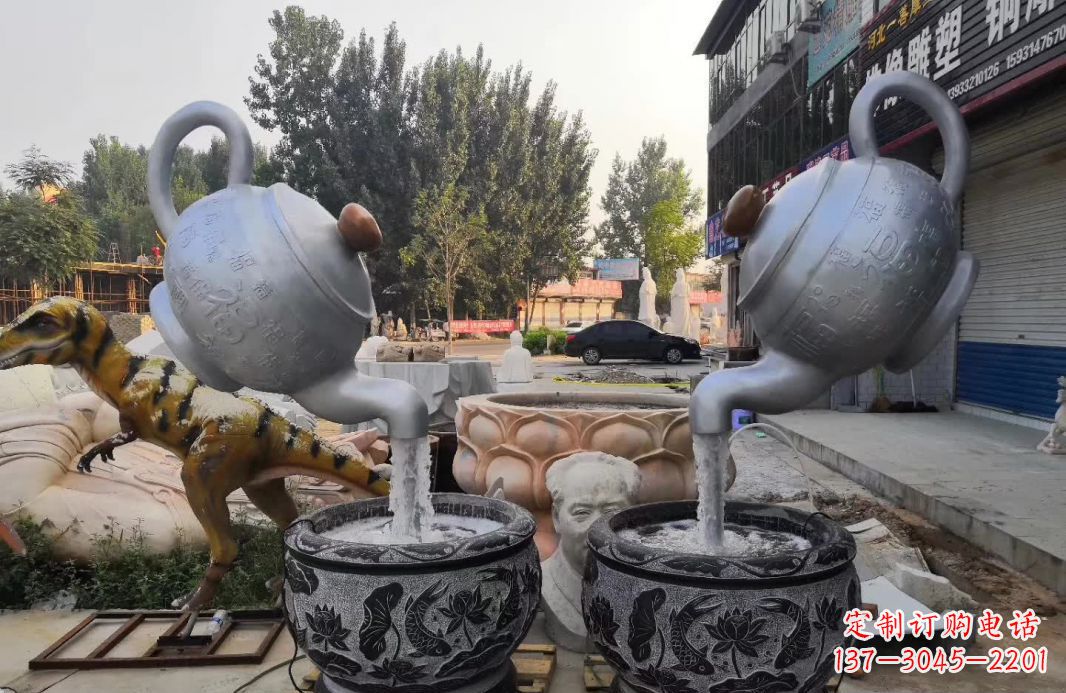 金华不锈钢茶壶喷泉雕塑精致而又高雅