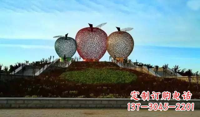 金华不锈钢城市彩色镂空苹果雕塑