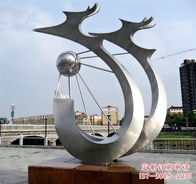 金华不锈钢城市抽象双龙戏珠雕塑