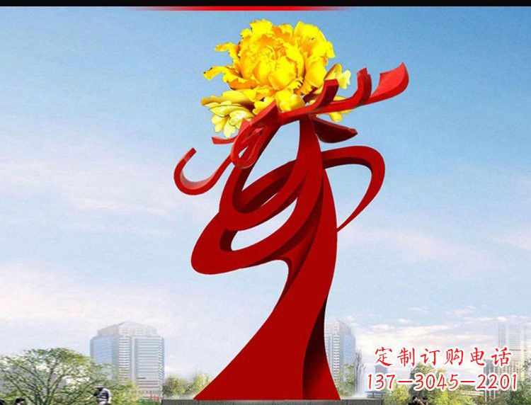 金华不锈钢城市大型牡丹花雕塑