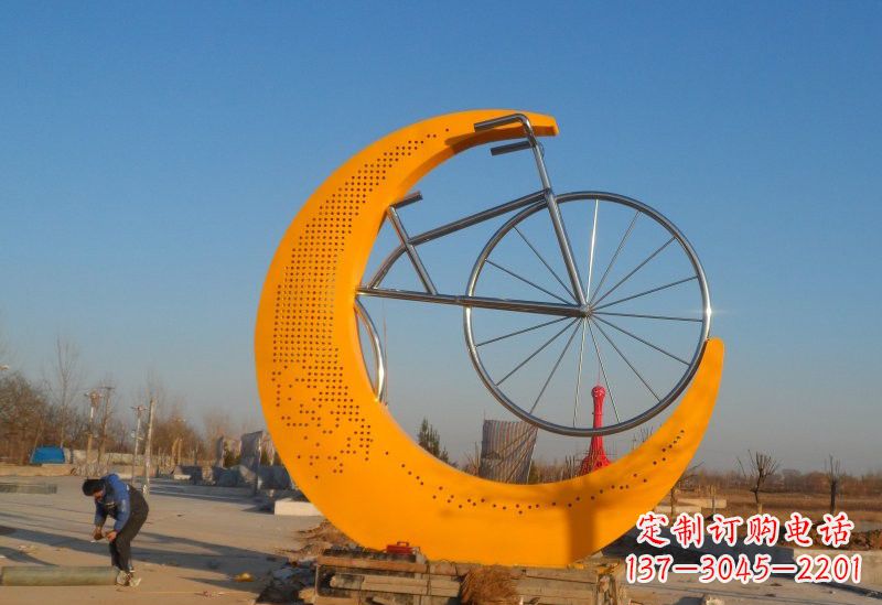 金华不锈钢城市月亮自行车雕塑高雅而古典的艺术品