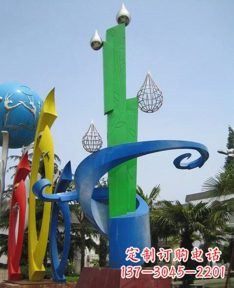 金华不锈钢抽象水滴和植物雕塑