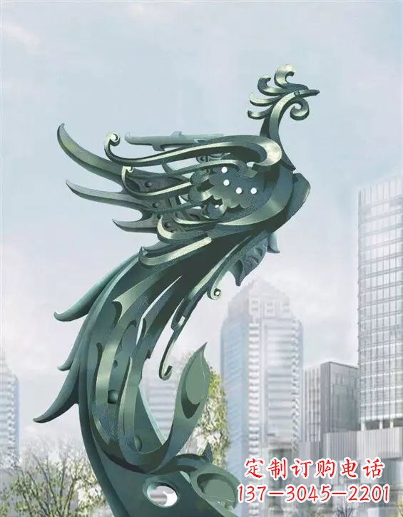 金华不锈钢大型凤凰雕塑美丽而神秘