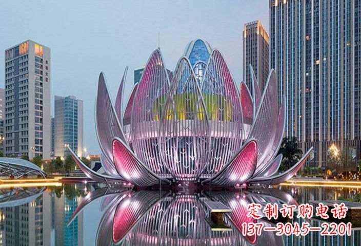 金华不锈钢灯光下的荷花雕塑