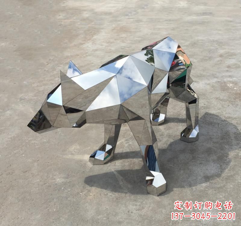 金华不锈钢动物几何狼雕塑
