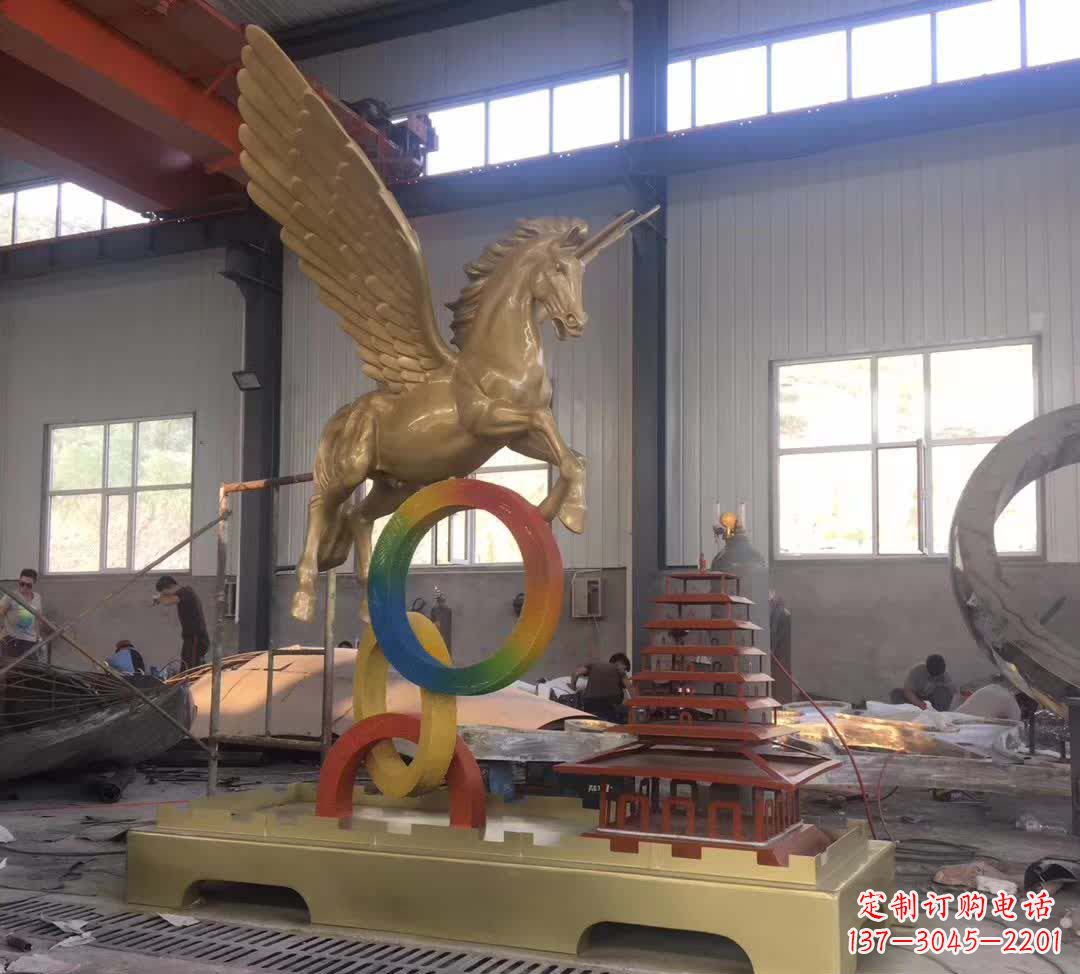 金华不锈钢飞马踩圆圈雕塑精美艺术之作