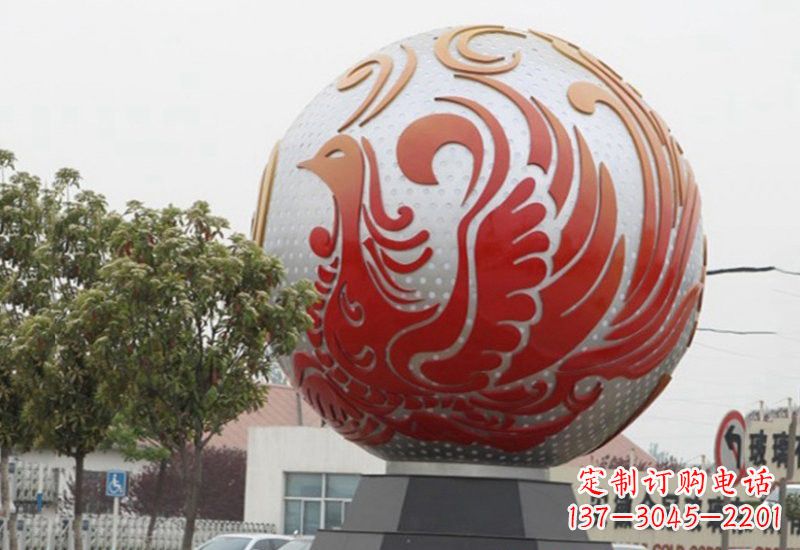 金华不锈钢凤凰浮雕圆球雕塑精美雕塑把艺术带到生活中