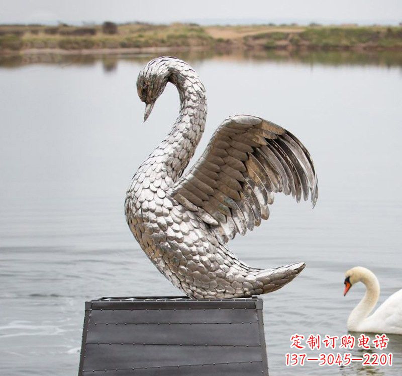 金华不锈钢雕刻的优雅天鹅