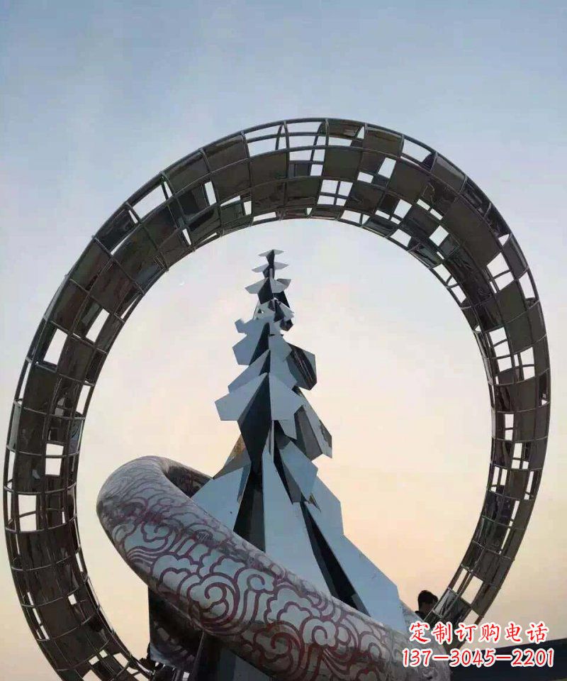 金华不锈钢松树祥云雕塑