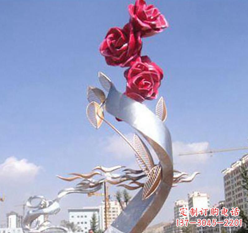 金华不锈钢玫瑰雕塑,点缀广场景观