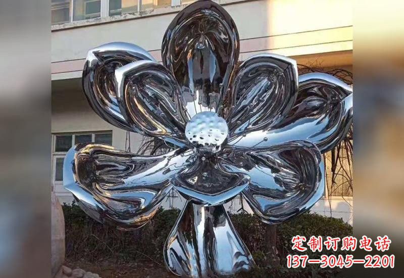 金华不锈钢广场镜面莲花雕塑精美外形,传承佛教文化