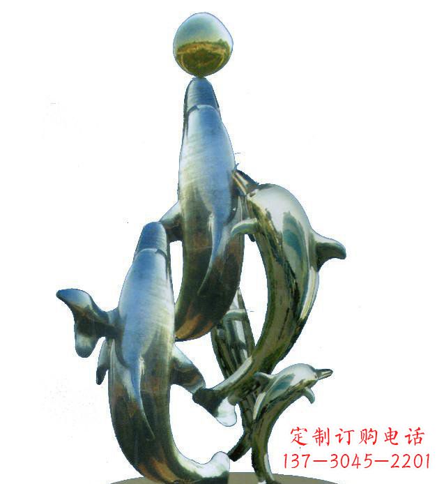 金华不锈钢海豚戏球校园雕塑 (2)