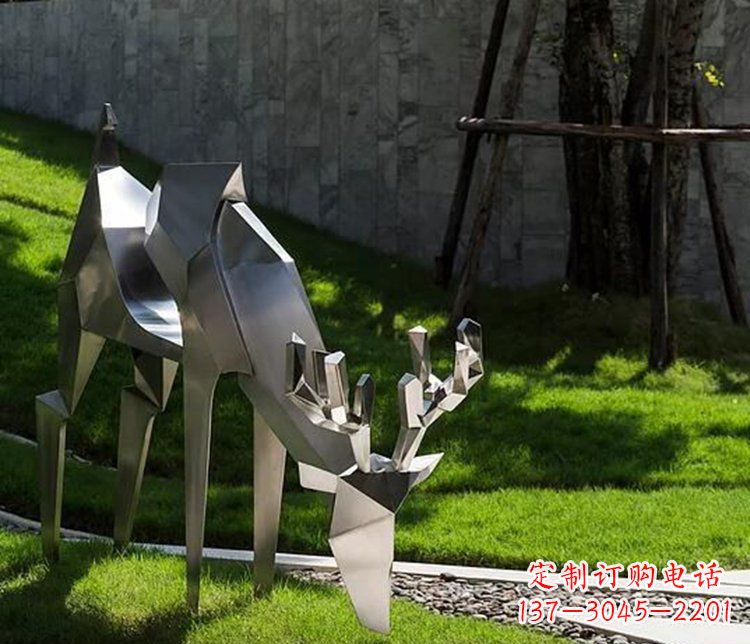 金华不锈钢几何动物雕塑——点缀鹿公园美景