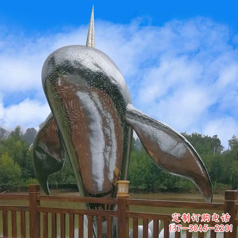 金华大型海边公园水景动物雕塑——不锈钢鲸鱼