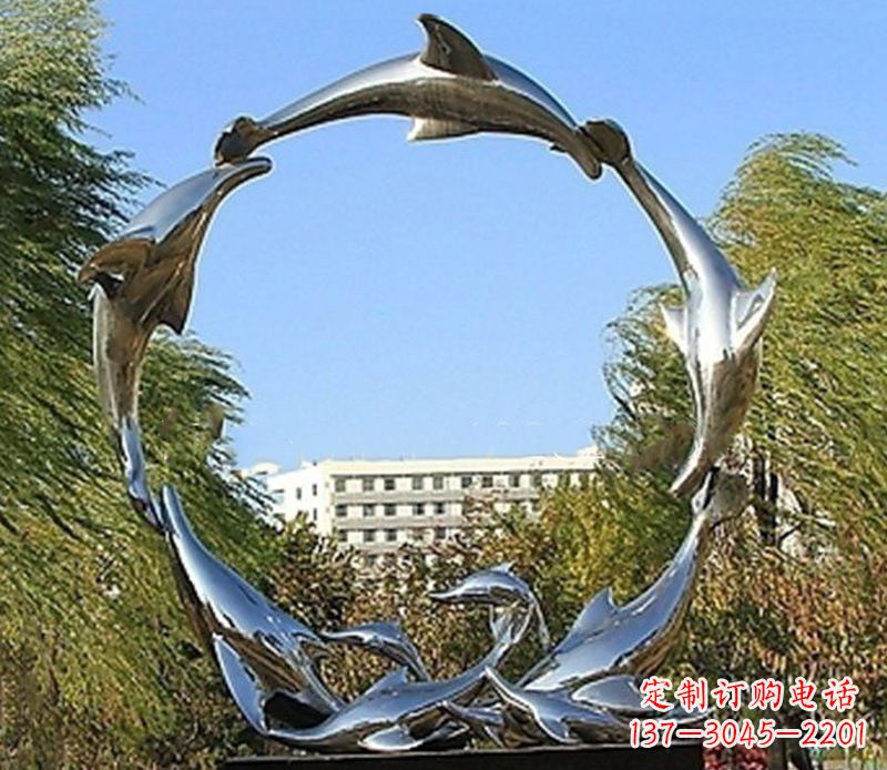 金华不锈钢景观海豚雕塑 (2)