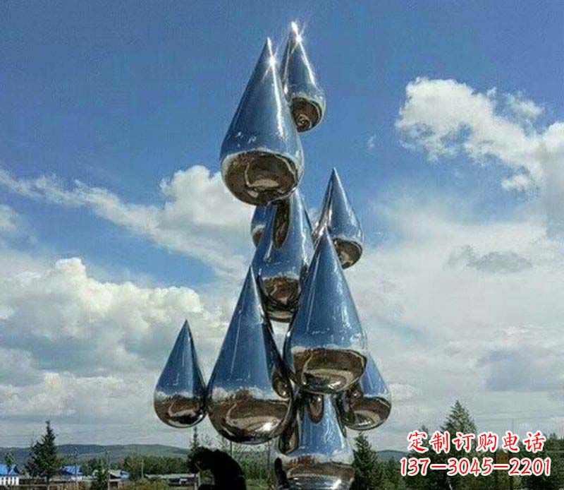 金华不锈钢镜面大型水滴雕塑——艺术精美、精致优雅