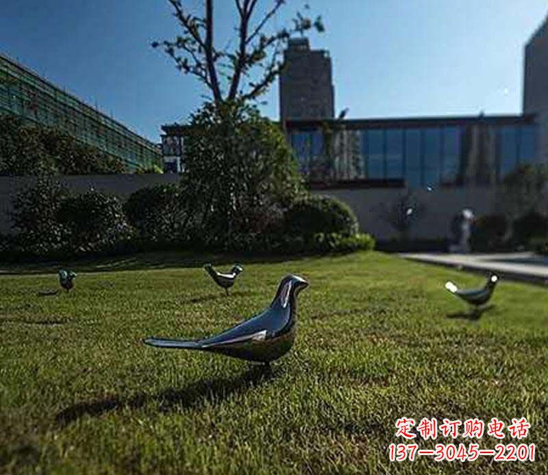 金华不锈钢镜面鸽子雕塑象征和平与美丽