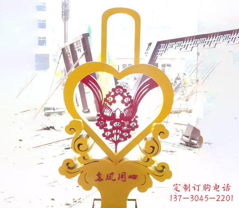 金华不锈钢龙凤同心雕塑精美雕刻传递着浓浓爱意