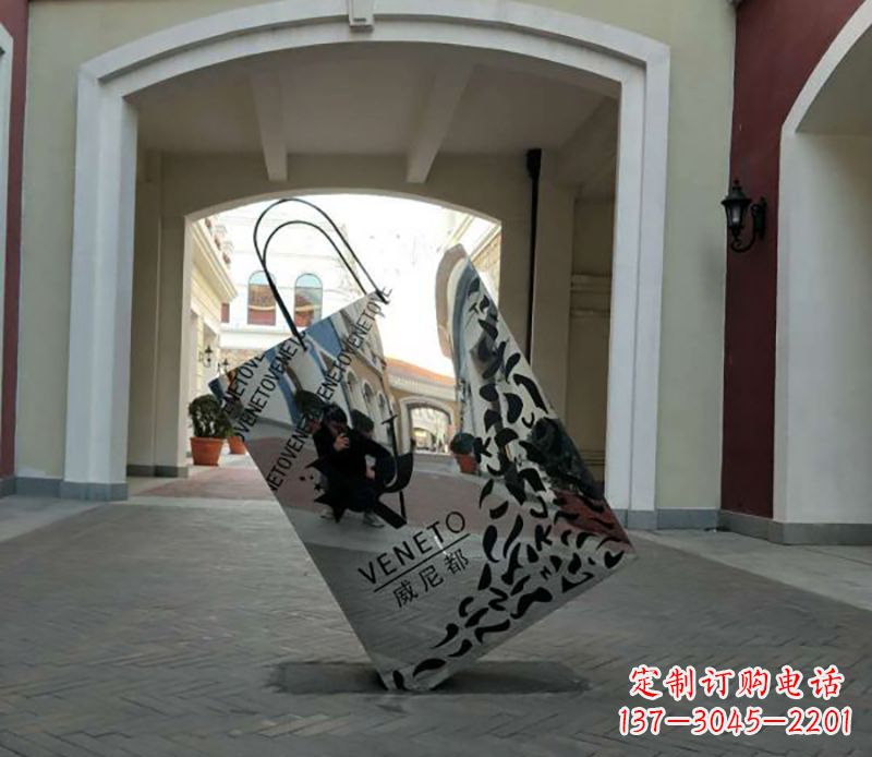 金华不锈钢镂空购物袋雕塑——艺术精美的装饰品