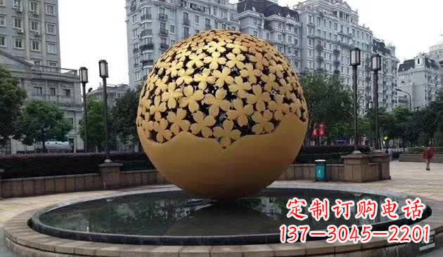 金华不锈钢镂空球喷泉雕塑——精致美观