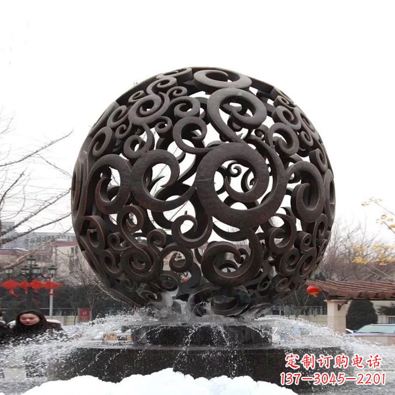 金华不锈钢镂空球水景喷泉雕塑