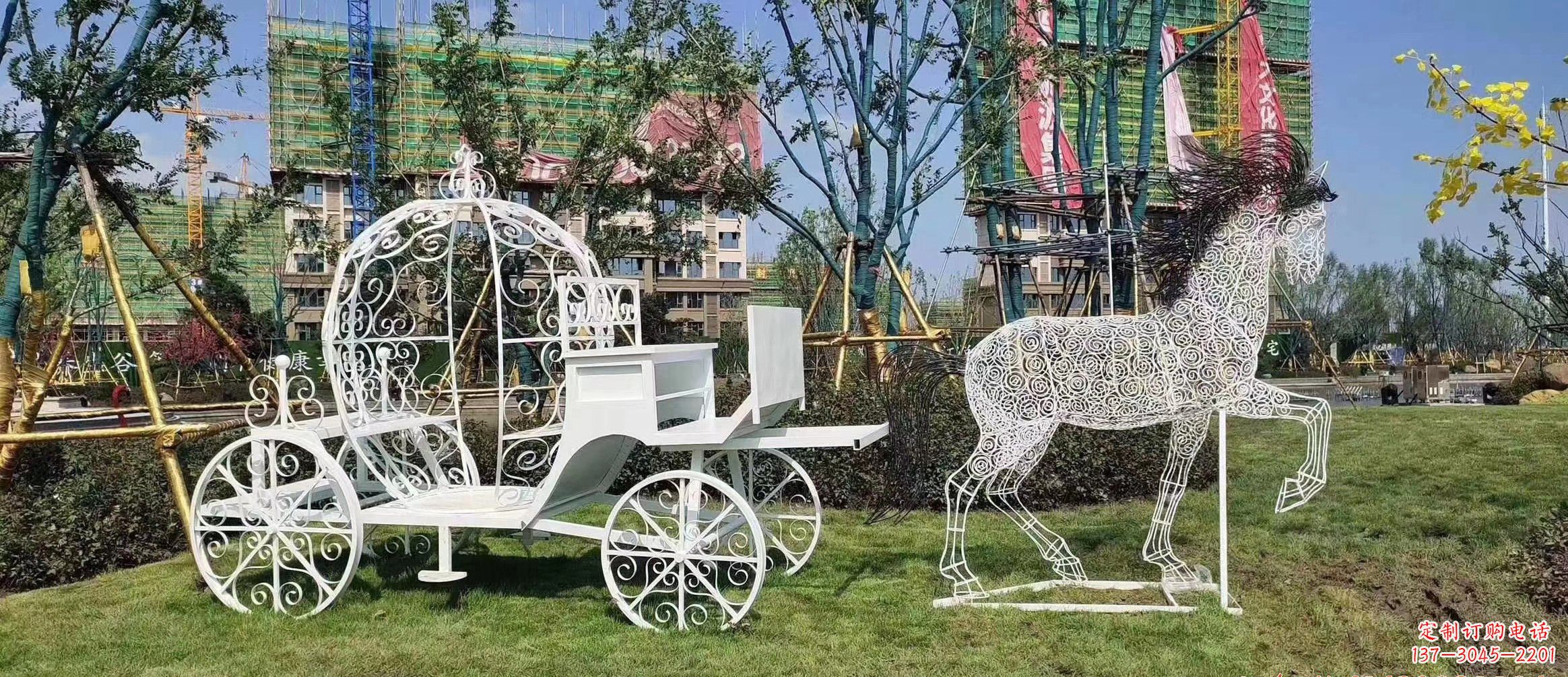 金华不锈钢马车镂空雕塑精美的艺术品
