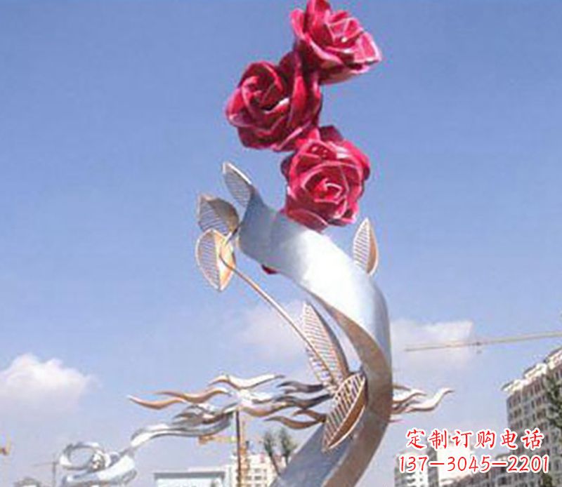 金华不锈钢玫瑰雕塑精美的艺术品