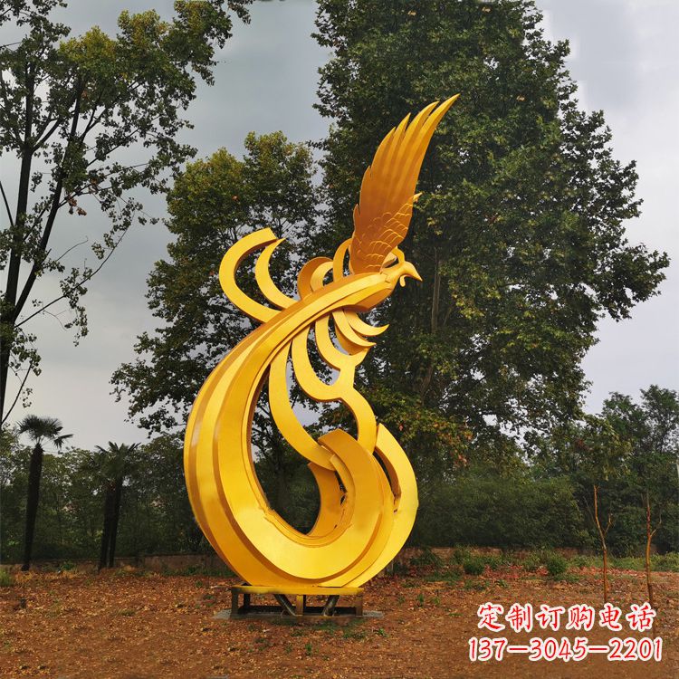 金华不锈钢凤凰雕塑黄金色园林之美